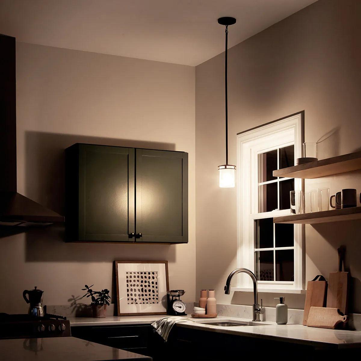 Hendrik 8" 1-Light Cylinder Pendant Light with Satin etched umber Glass, Olde bronze Finish