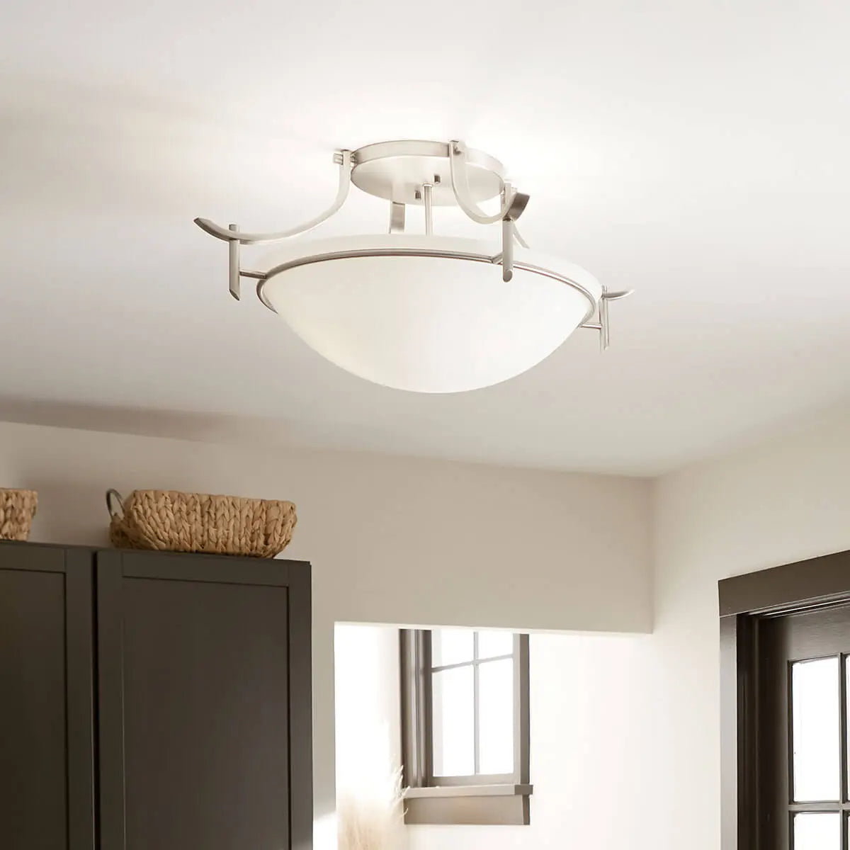 Olympia 24" 3-Light Semi-Flush Mount Light with Clear Satin Etched Glass, Antique Pewter Finish - Bees Lighting