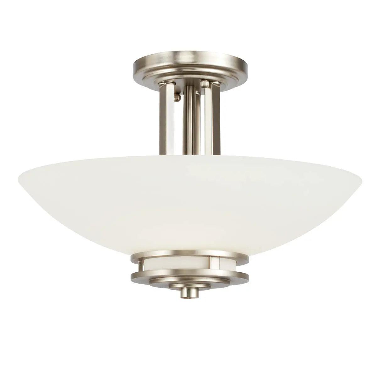 Hendrik 15" 2-Light Semi-Flush Mount Light with Satin etched cased opal glass, Brushed nickel Finish