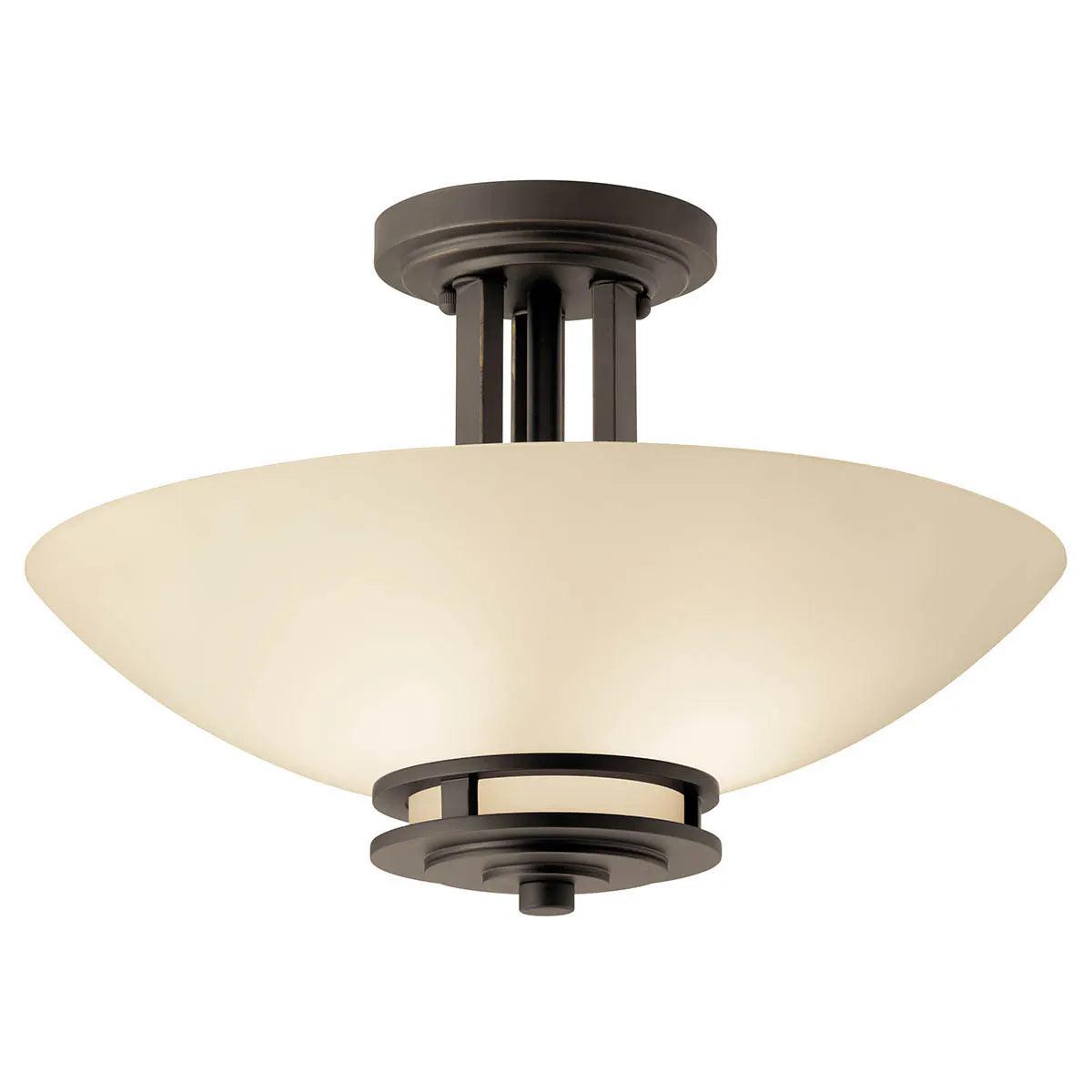 Hendrik 15" 2-Light Semi-Flush Mount Light with Satin etched umber Glass, Olde bronze Finish