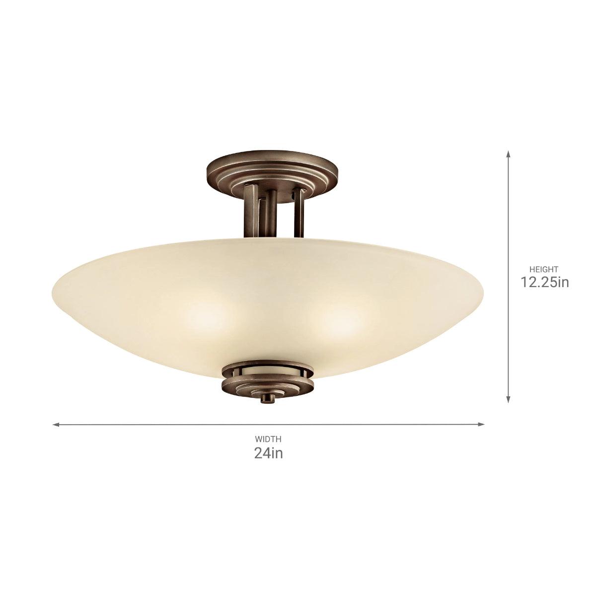 Hendrik 24" 4-Light Semi-Flush Mount Light with Satin etched umber Glass, Olde bronze Finish