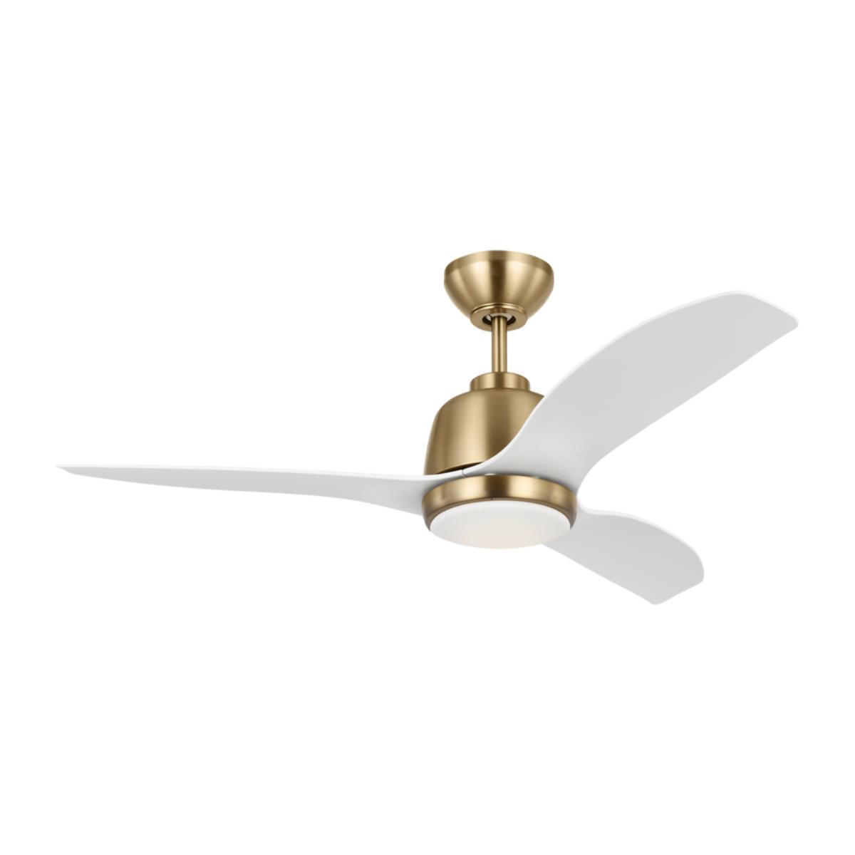 Avila 44 Inch Brass and White Damp Rated LED Ceiling Fan with Remote - Bees Lighting