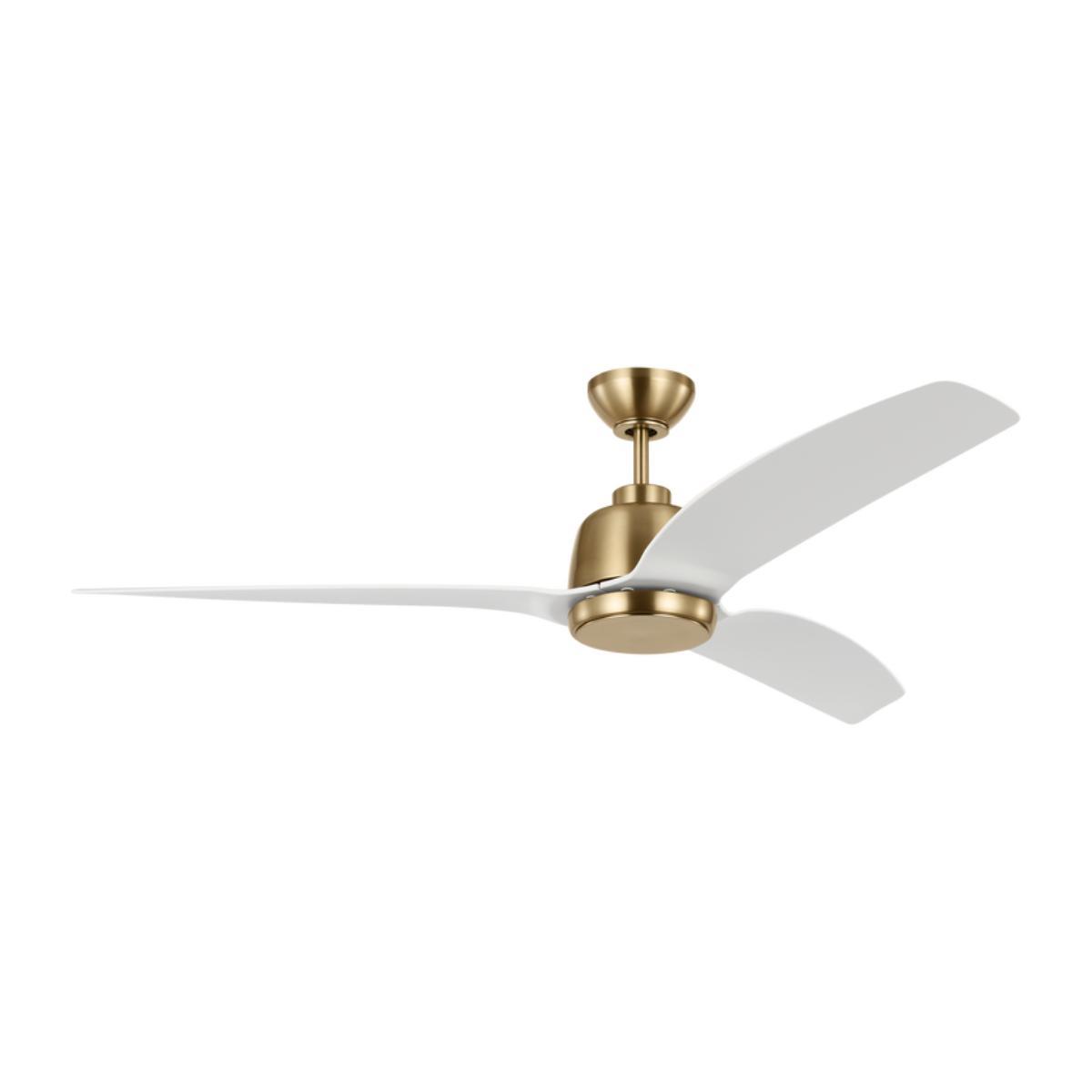 Avila 60 Inch LED Ceiling Fan with Light Kit and Remote, Satin Brass with Matte White Blades - Bees Lighting