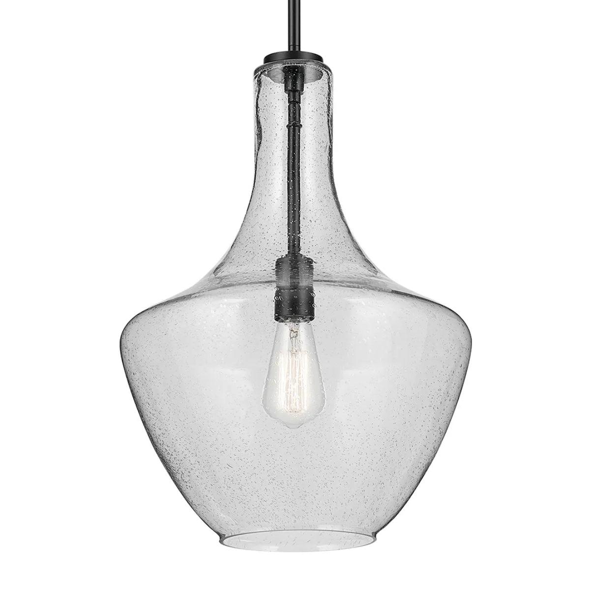 Everly 20" 1-Light Pendant Light with Clear Seeded Glass, Black Finish - Bees Lighting