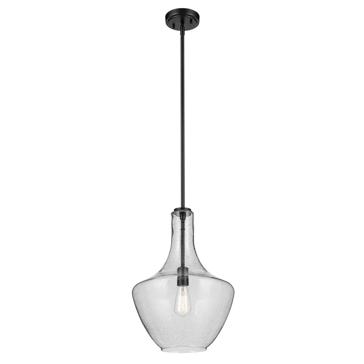 Everly 20" 1-Light Pendant Light with Clear Seeded Glass, Black Finish - Bees Lighting