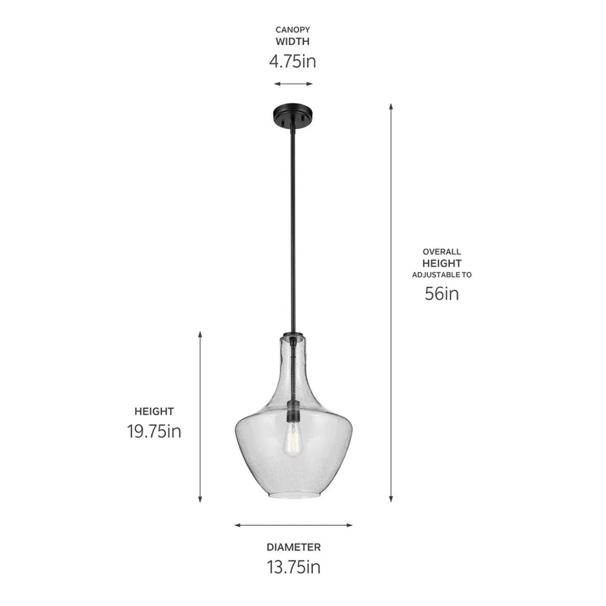 Everly 20" 1-Light Pendant Light with Clear Seeded Glass, Black Finish - Bees Lighting