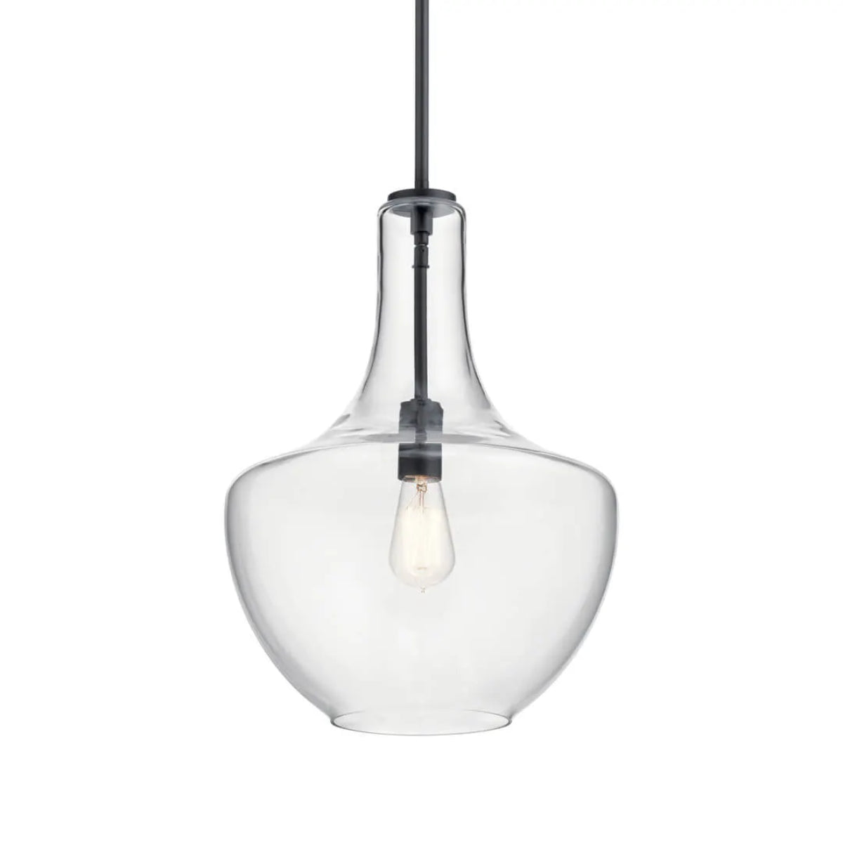 Everly 20" 1-Light Pendant Light with Clear Glass, Black Finish - Bees Lighting