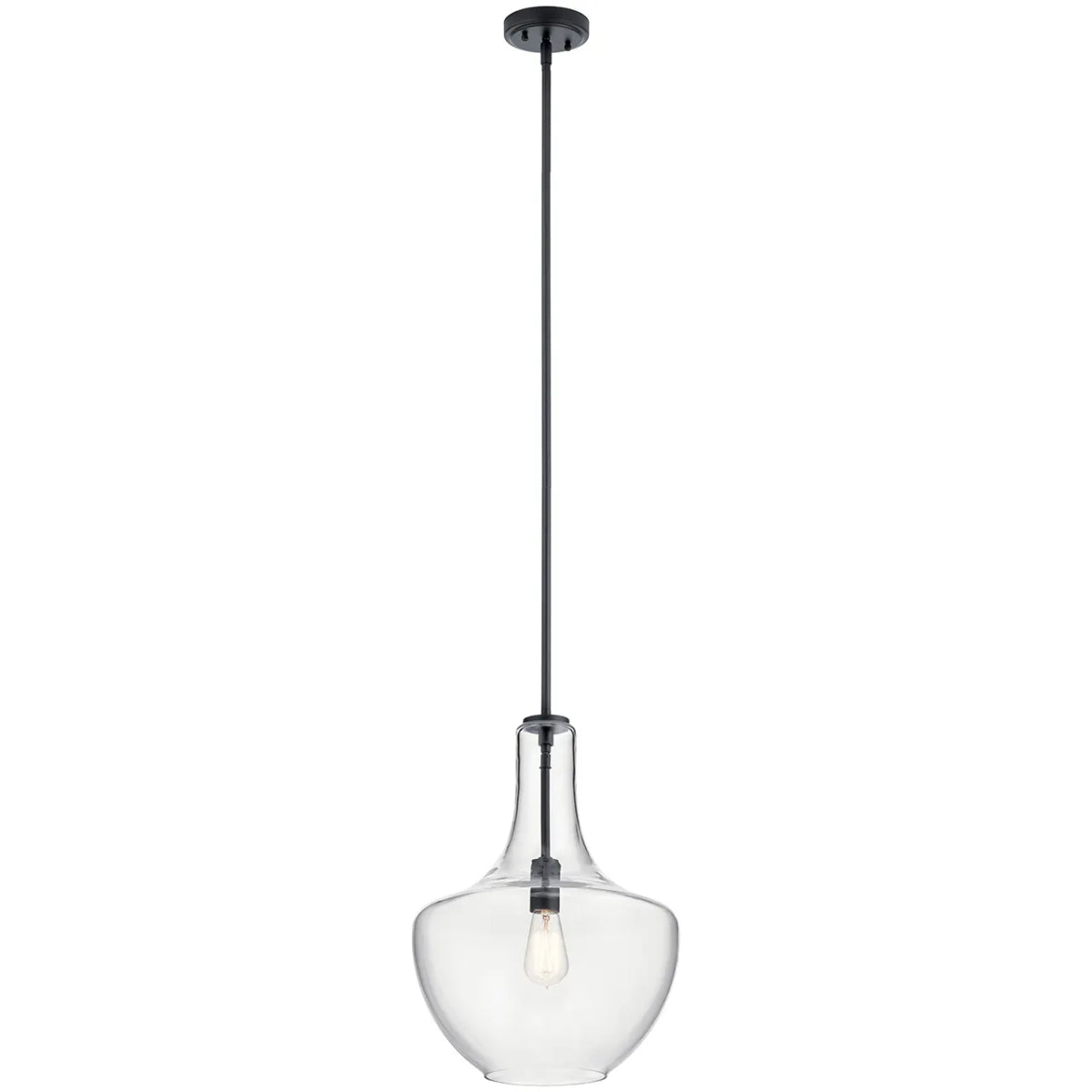 Everly 20" 1-Light Pendant Light with Clear Glass, Black Finish - Bees Lighting