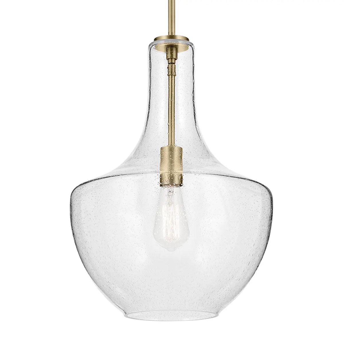 Everly 20" 1-Light Pendant Light with Clear Seeded Glass, Natural Brass Finish - Bees Lighting