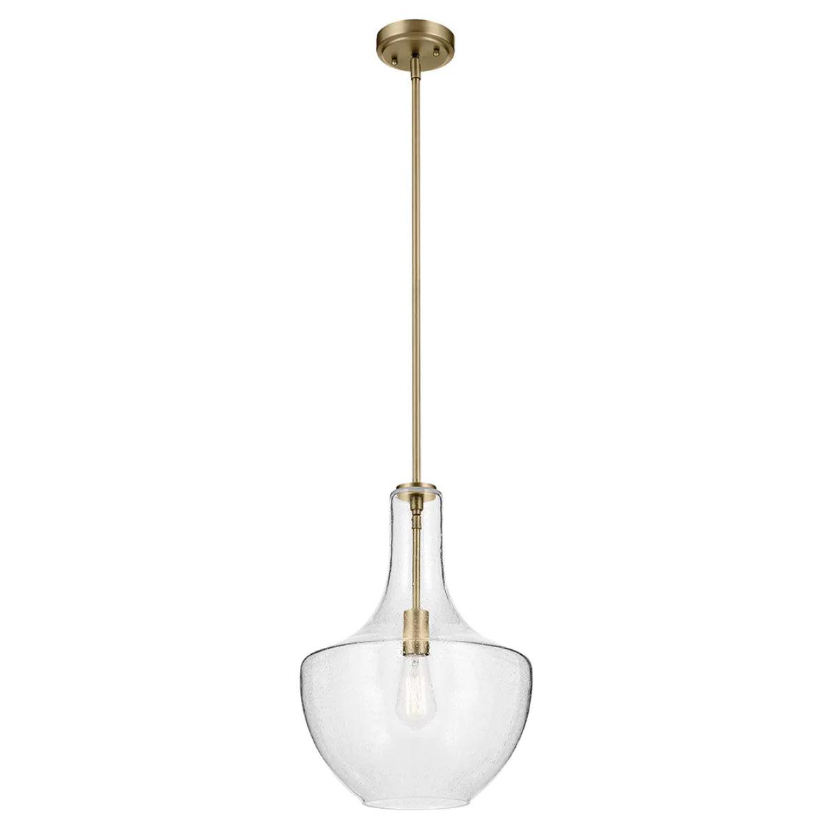 Everly 20" 1-Light Pendant Light with Clear Seeded Glass, Natural Brass Finish - Bees Lighting