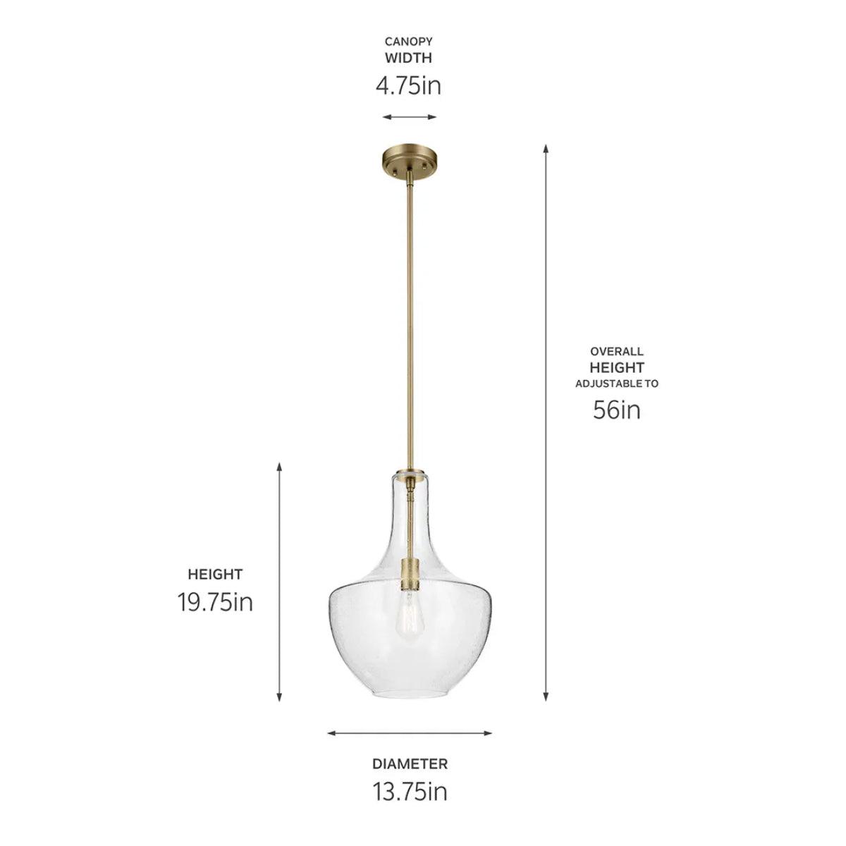 Everly 20" 1-Light Pendant Light with Clear Seeded Glass, Natural Brass Finish - Bees Lighting