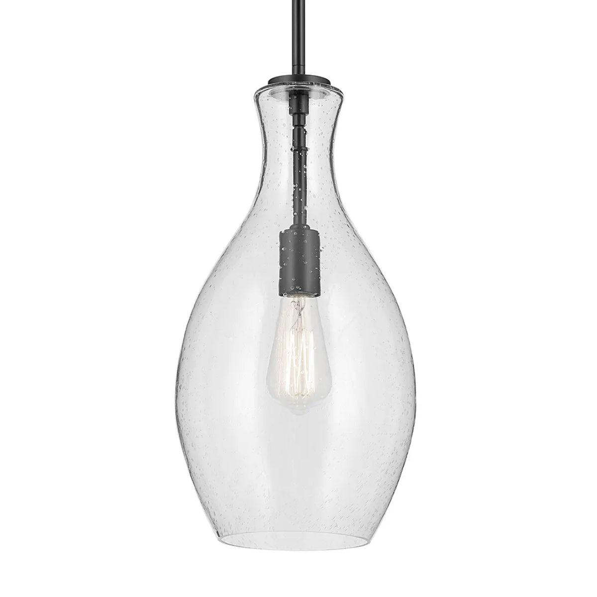 Everly 18" 1-Light Mini Pendant Light with Clear Seeded Glass, Black Finish - Bees Lighting