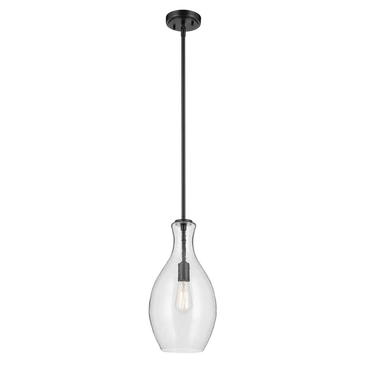 Everly 18" 1-Light Mini Pendant Light with Clear Seeded Glass, Black Finish - Bees Lighting