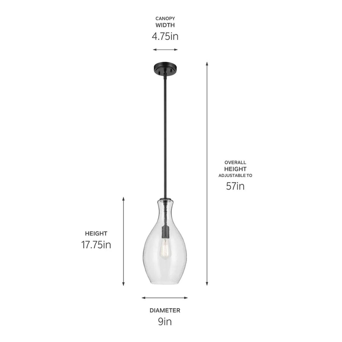 Everly 18" 1-Light Mini Pendant Light with Clear Seeded Glass, Black Finish - Bees Lighting