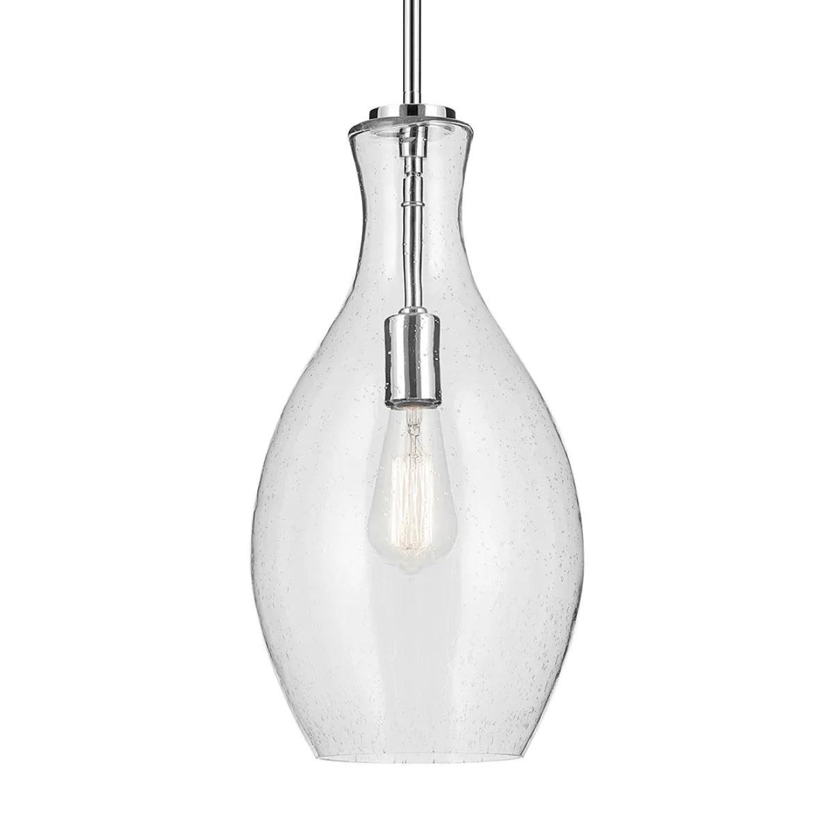 Everly 18" 1-Light Mini Pendant Light with Clear Seeded Glass, Chrome Finish - Bees Lighting