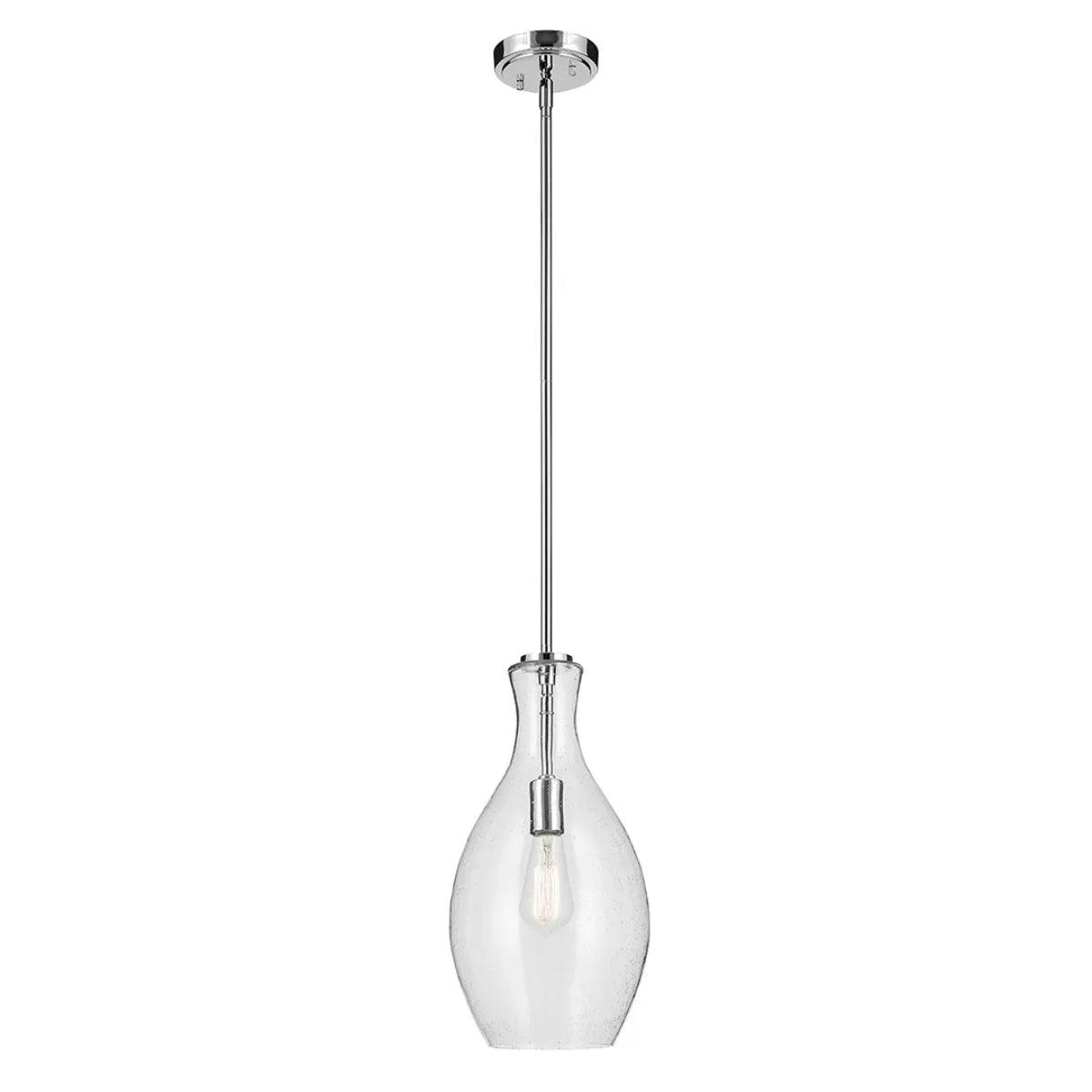 Everly 18" 1-Light Mini Pendant Light with Clear Seeded Glass, Chrome Finish - Bees Lighting