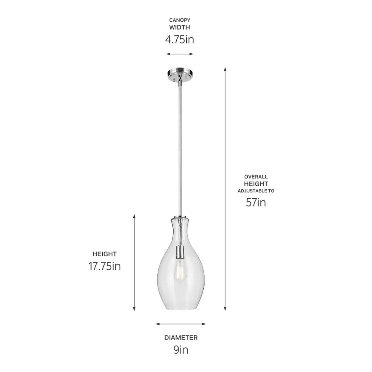 Everly 18" 1-Light Mini Pendant Light with Clear Seeded Glass, Chrome Finish - Bees Lighting