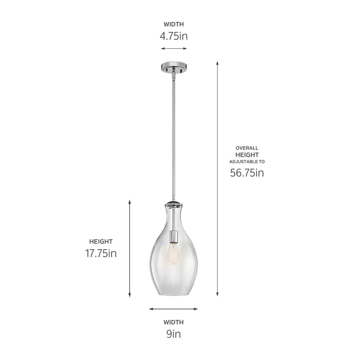 Everly 18" 1-Light Mini Pendant Light with Clear Glass, Chrome Finish - Bees Lighting