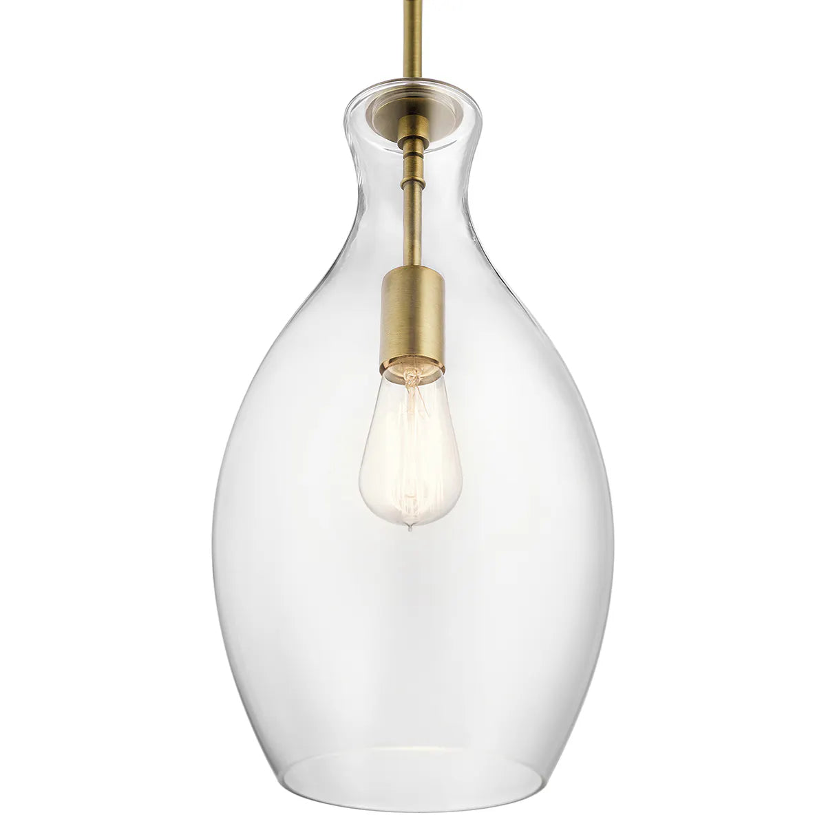 Everly 18" 1-Light Mini Pendant Light with Clear Glass, Natural Brass Finish - Bees Lighting