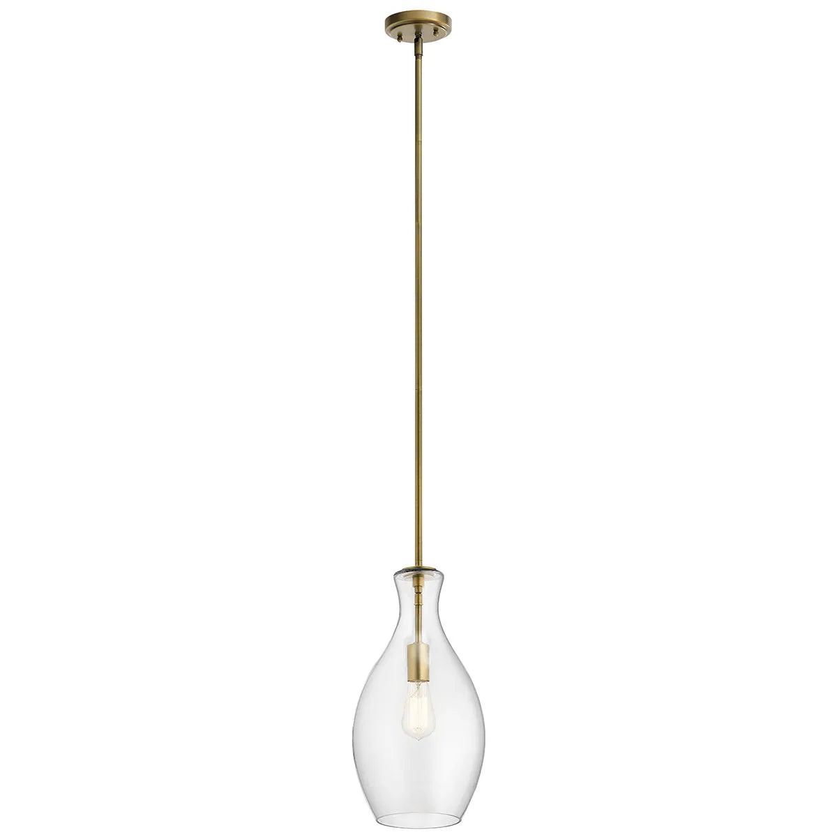 Everly 18" 1-Light Mini Pendant Light with Clear Glass, Natural Brass Finish - Bees Lighting