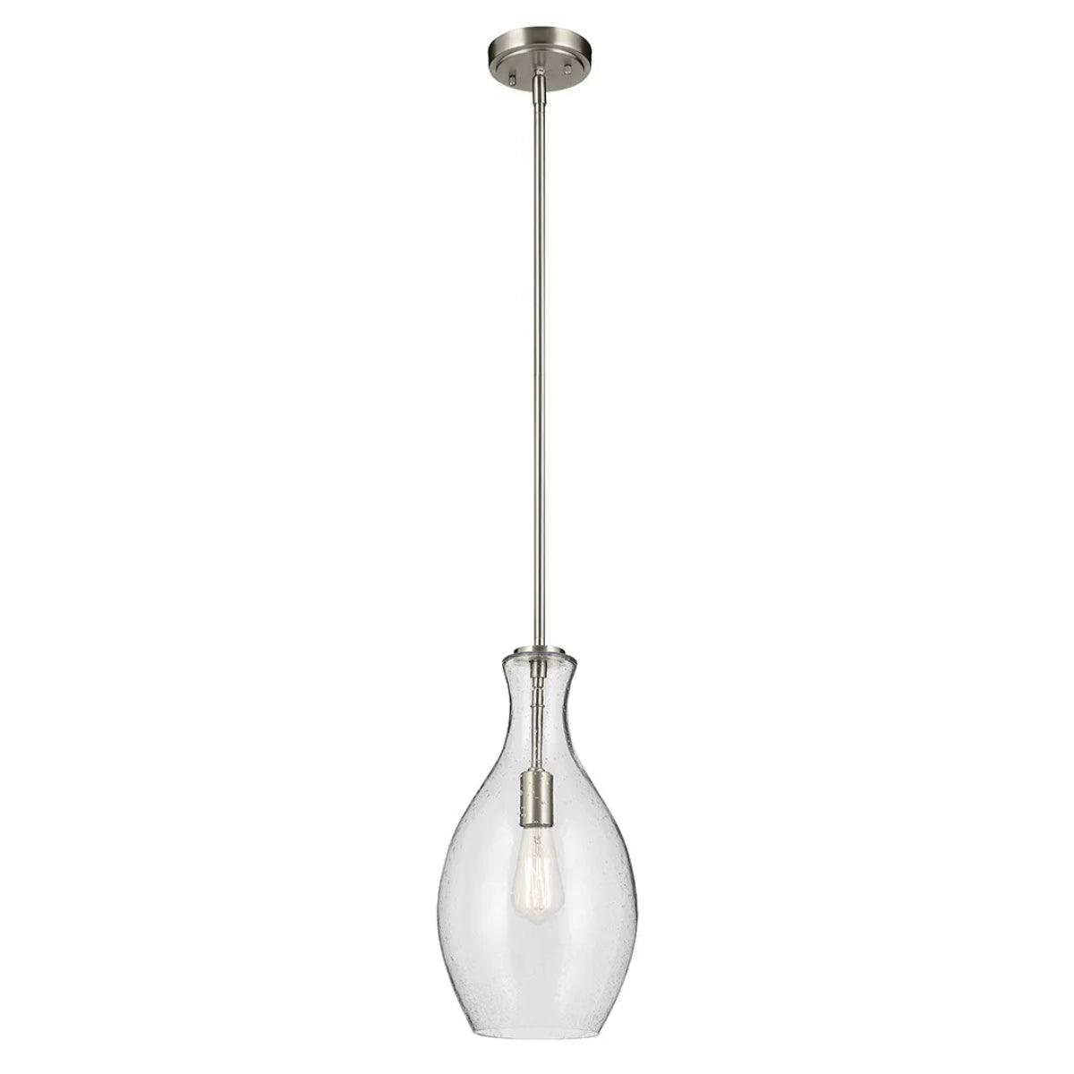 Everly 18" 1-Light Mini Pendant Light with Clear Seeded Glass, Brushed Nickel Finish - Bees Lighting