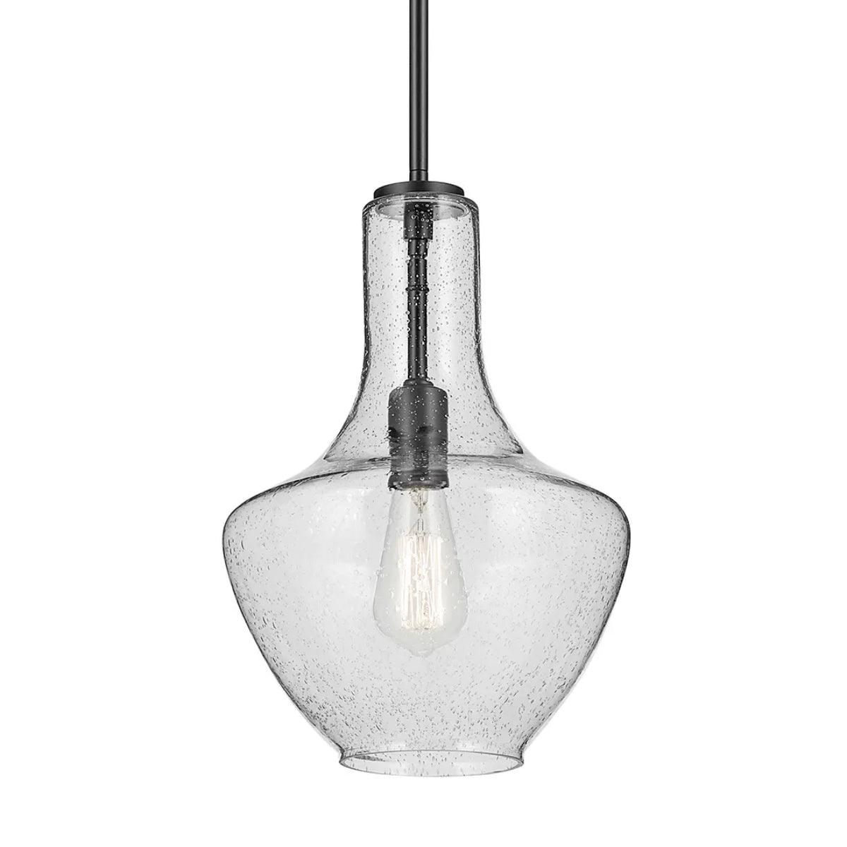 Everly 15" 1-Light Pendant Light with Clear Seeded Glass, Black Finish - Bees Lighting