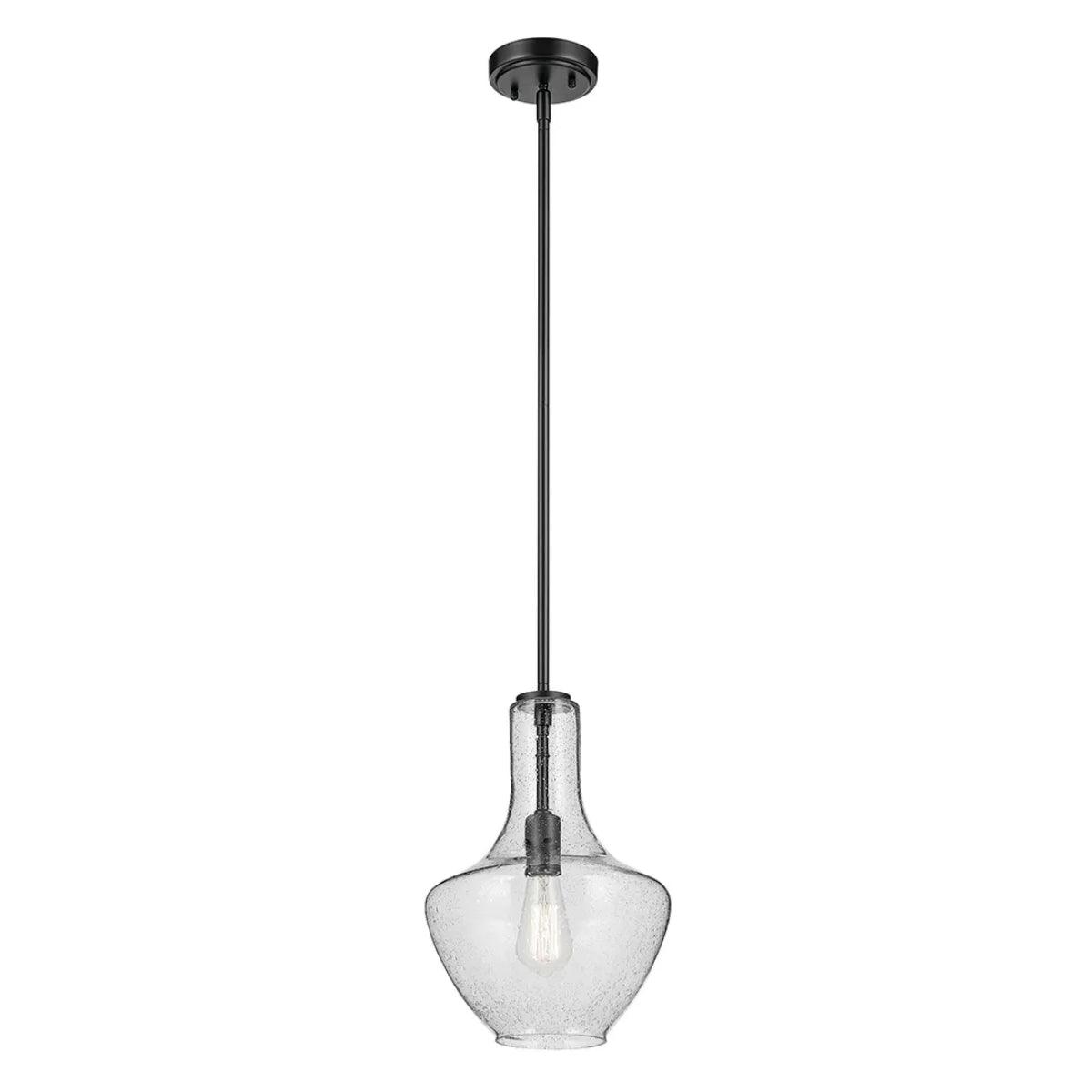 Everly 15" 1-Light Pendant Light with Clear Seeded Glass, Black Finish - Bees Lighting