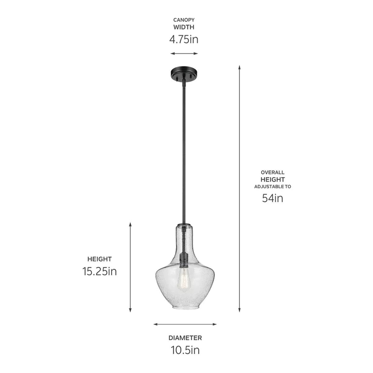 Everly 15" 1-Light Pendant Light with Clear Seeded Glass, Black Finish - Bees Lighting