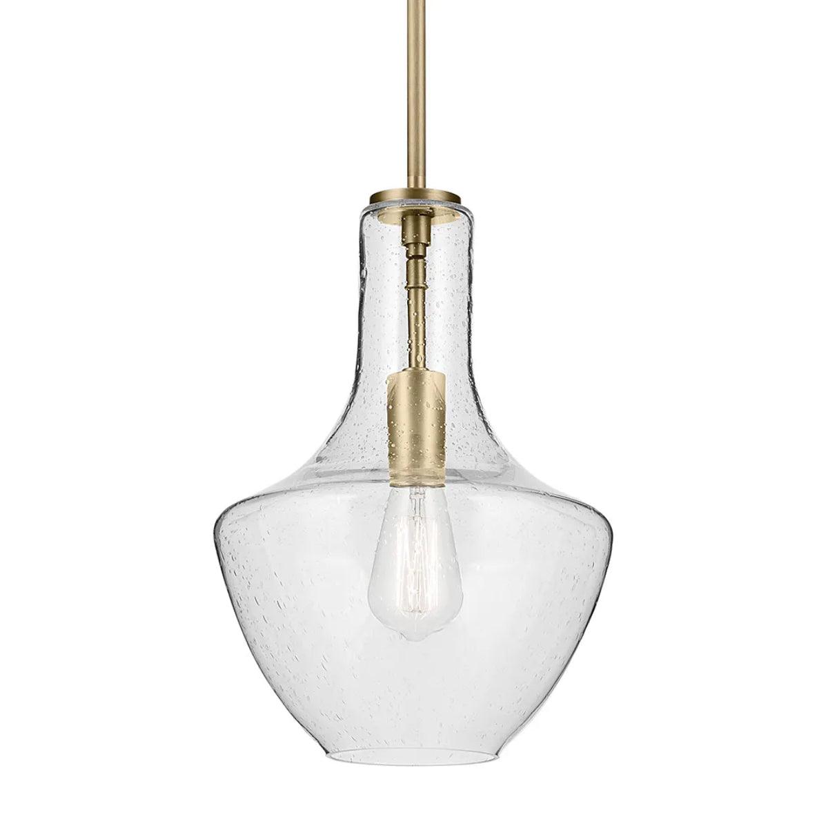 Everly 15" 1-Light Pendant Light with Clear Seeded Glass, Natural Brass Finish - Bees Lighting