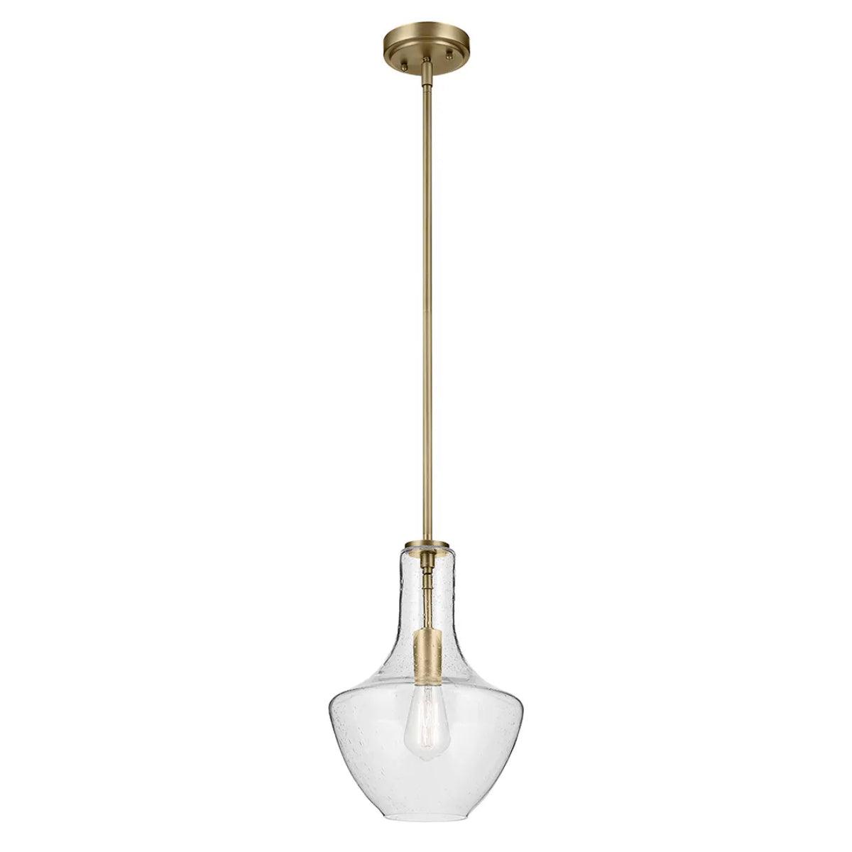 Everly 15" 1-Light Pendant Light with Clear Seeded Glass, Natural Brass Finish - Bees Lighting