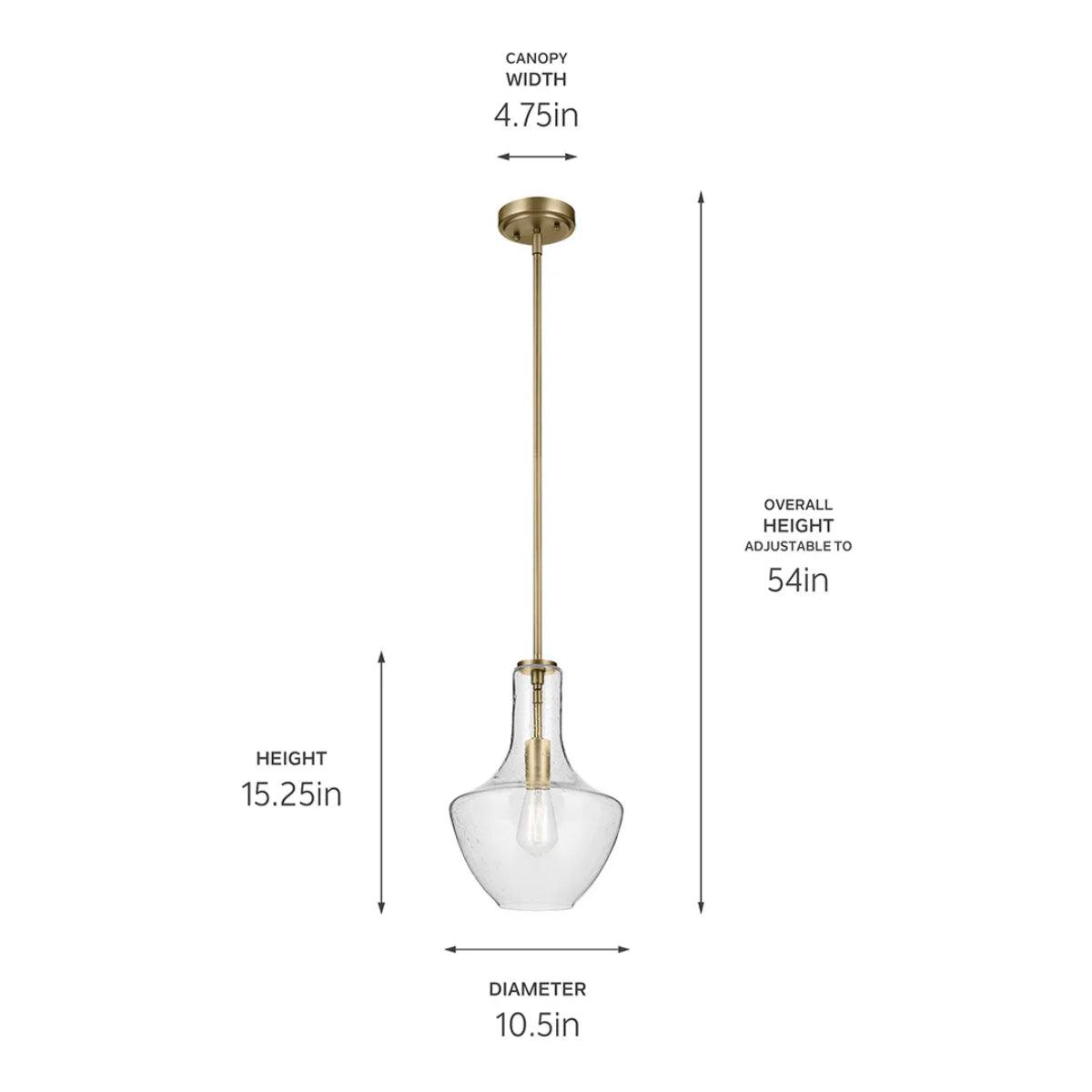 Everly 15" 1-Light Pendant Light with Clear Seeded Glass, Natural Brass Finish - Bees Lighting