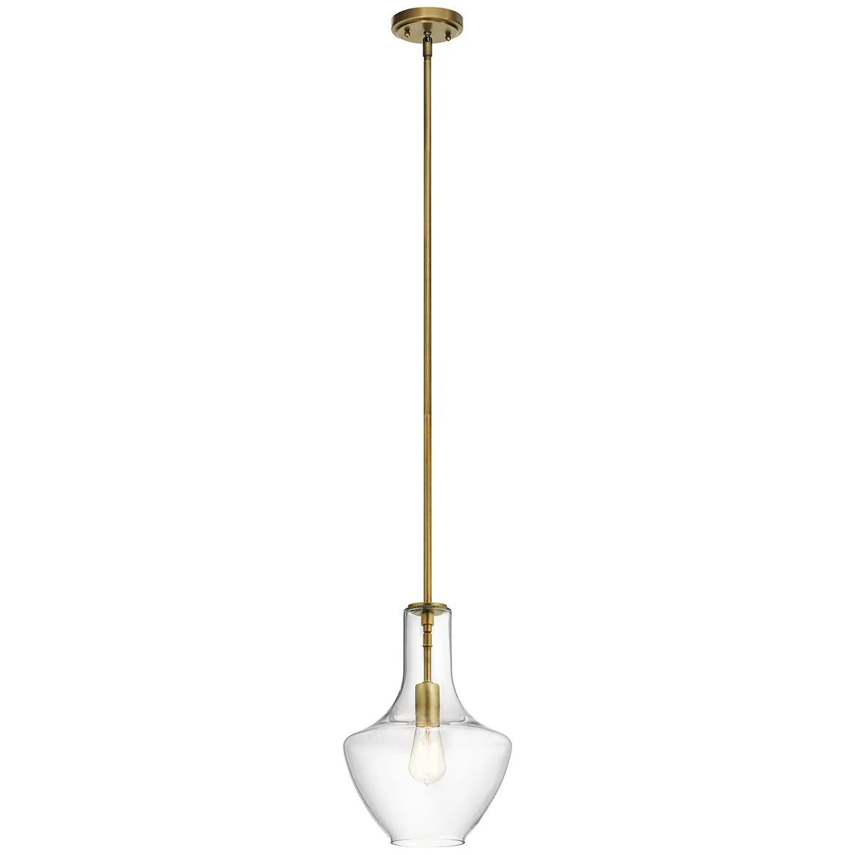 Everly 15" 1-Light Pendant Light with Clear Glass, Natural Brass Finish - Bees Lighting