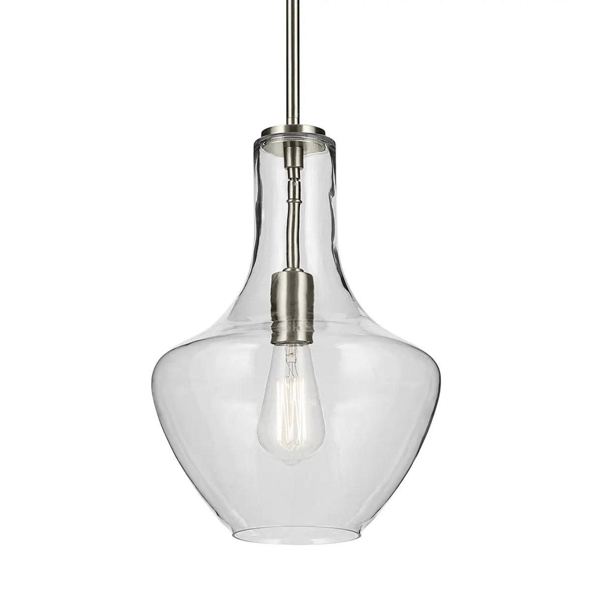 Everly 15" 1-Light Pendant Light with Clear Glass, Brushed Nickel Finish - Bees Lighting