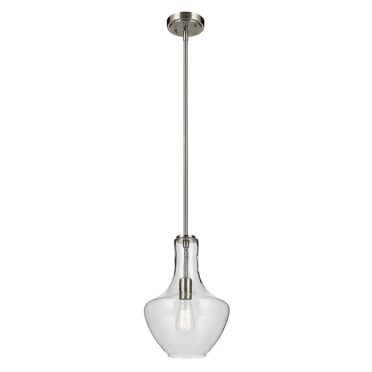 Everly 15" 1-Light Pendant Light with Clear Glass, Brushed Nickel Finish - Bees Lighting