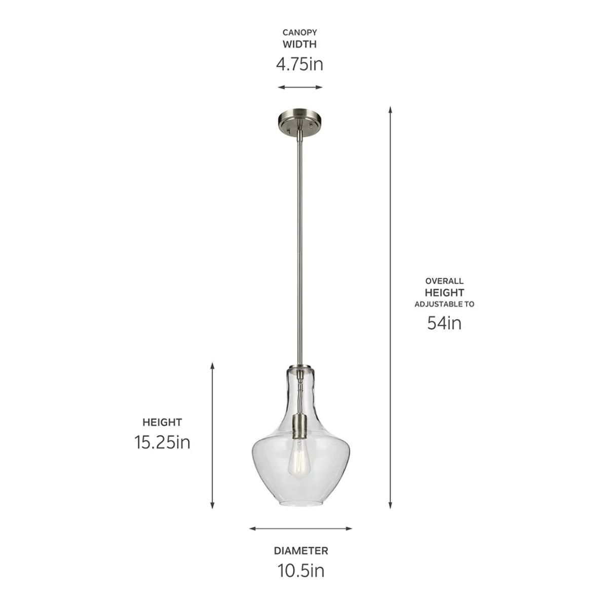 Everly 15" 1-Light Pendant Light with Clear Glass, Brushed Nickel Finish - Bees Lighting