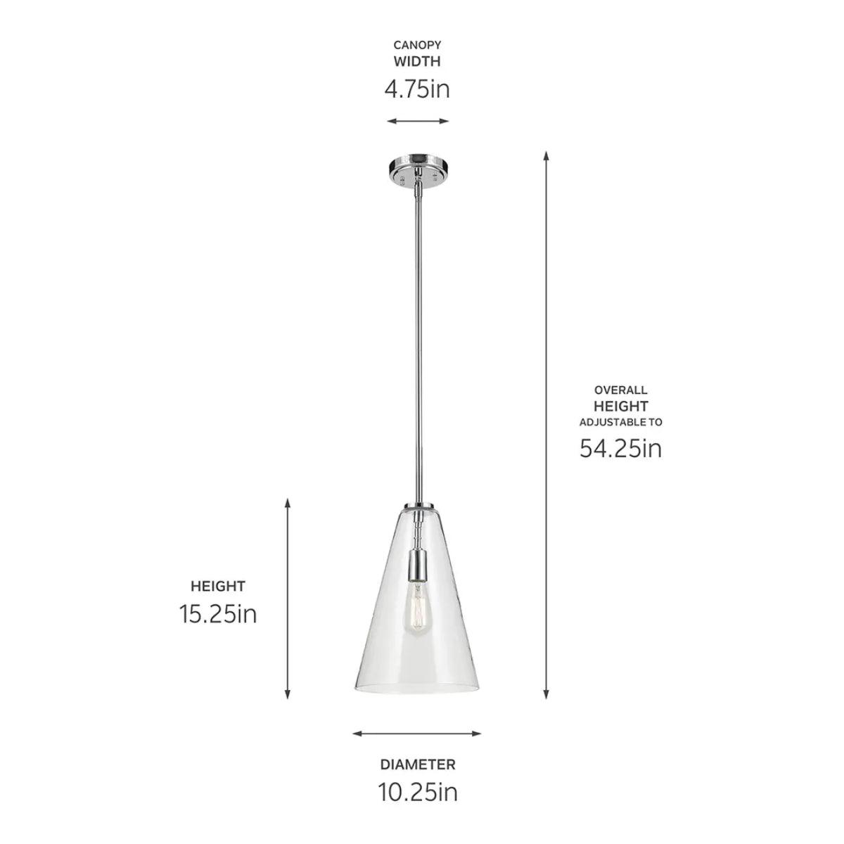 Everly 15" 1-Light Cone Pendant Light with Clear Glass, Chrome Finish - Bees Lighting