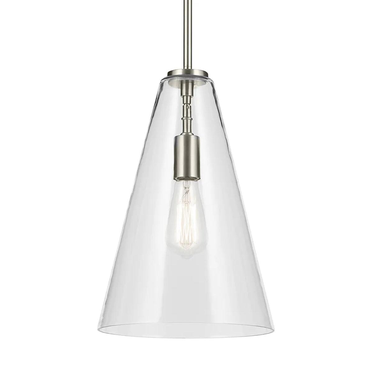 Everly 15" 1-Light Cone Pendant Light with Clear Glass, Brushed Nickel Finish - Bees Lighting