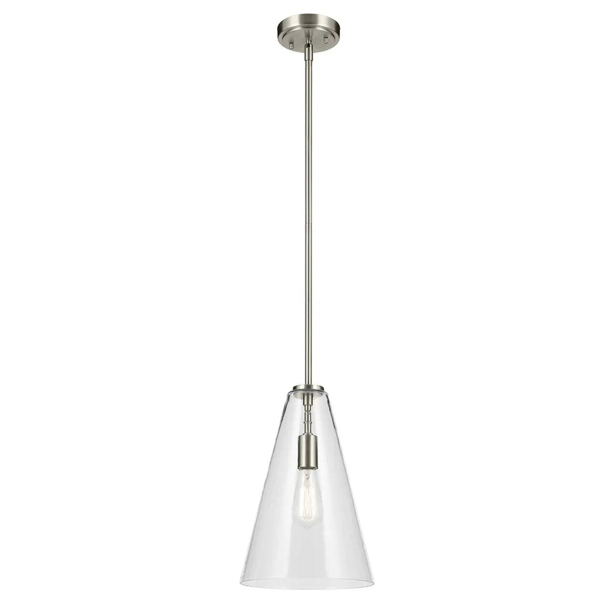 Everly 15" 1-Light Cone Pendant Light with Clear Glass, Brushed Nickel Finish - Bees Lighting