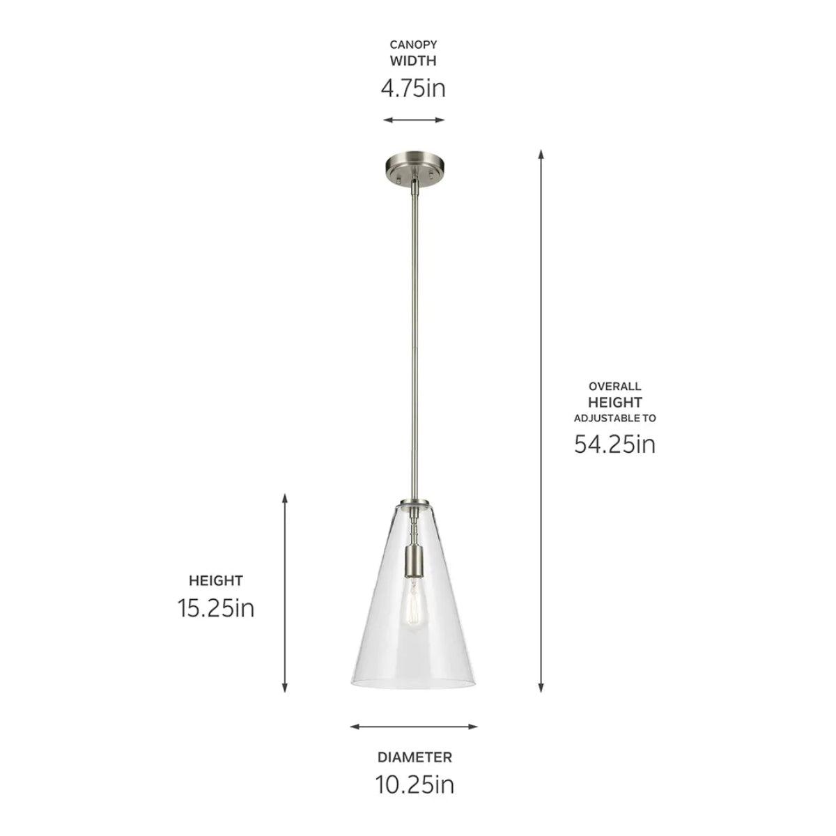 Everly 15" 1-Light Cone Pendant Light with Clear Glass, Brushed Nickel Finish - Bees Lighting