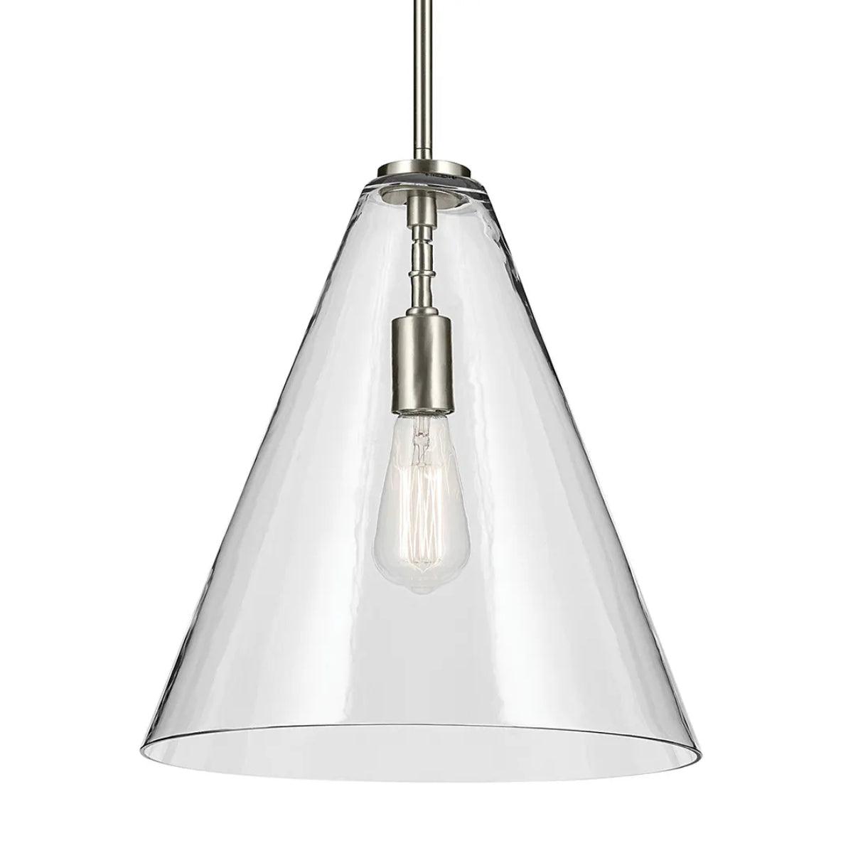 Everly 16" 1-Light Cone Pendant Light with Clear Glass, Brushed Nickel Finish - Bees Lighting