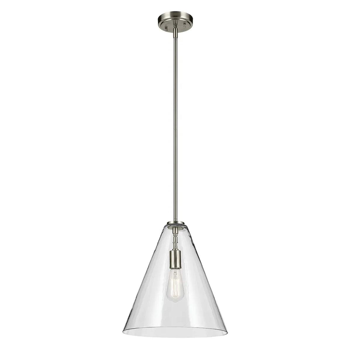 Everly 16" 1-Light Cone Pendant Light with Clear Glass, Brushed Nickel Finish - Bees Lighting