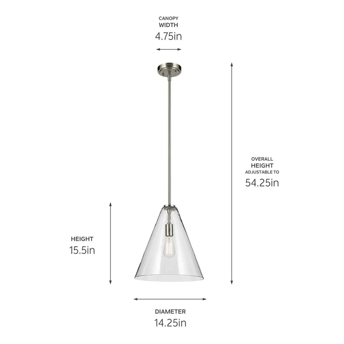 Everly 16" 1-Light Cone Pendant Light with Clear Glass, Brushed Nickel Finish - Bees Lighting