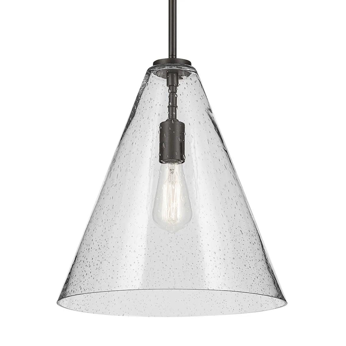 Everly 16" 1-Light Cone Pendant Light with Clear Seeded Glass, Olde Bronze Finish - Bees Lighting