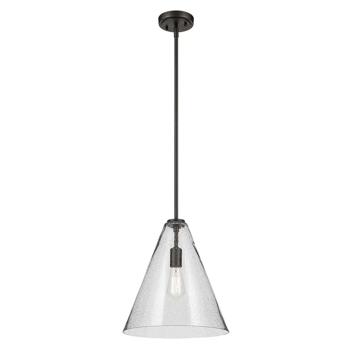 Everly 16" 1-Light Cone Pendant Light with Clear Seeded Glass, Olde Bronze Finish - Bees Lighting