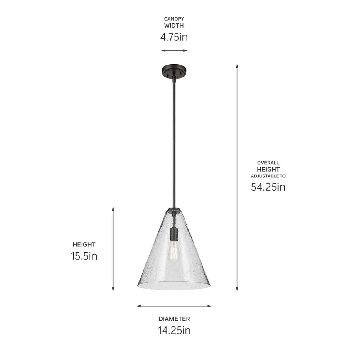 Everly 16" 1-Light Cone Pendant Light with Clear Seeded Glass, Olde Bronze Finish - Bees Lighting