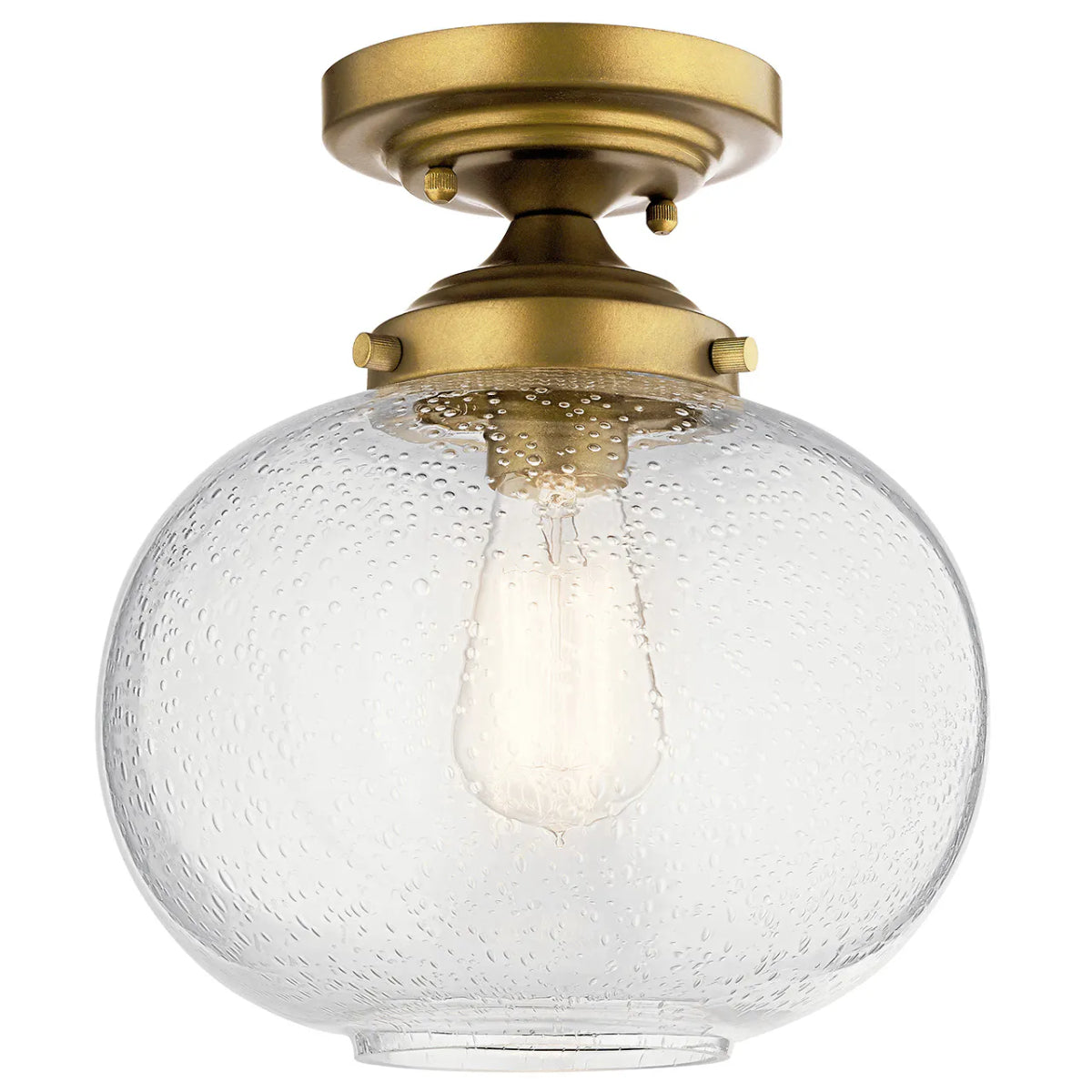 Avery 11" 1-Light Semi-Flush Mount Light with Clear Seeded Glass, Natural Brass Finish