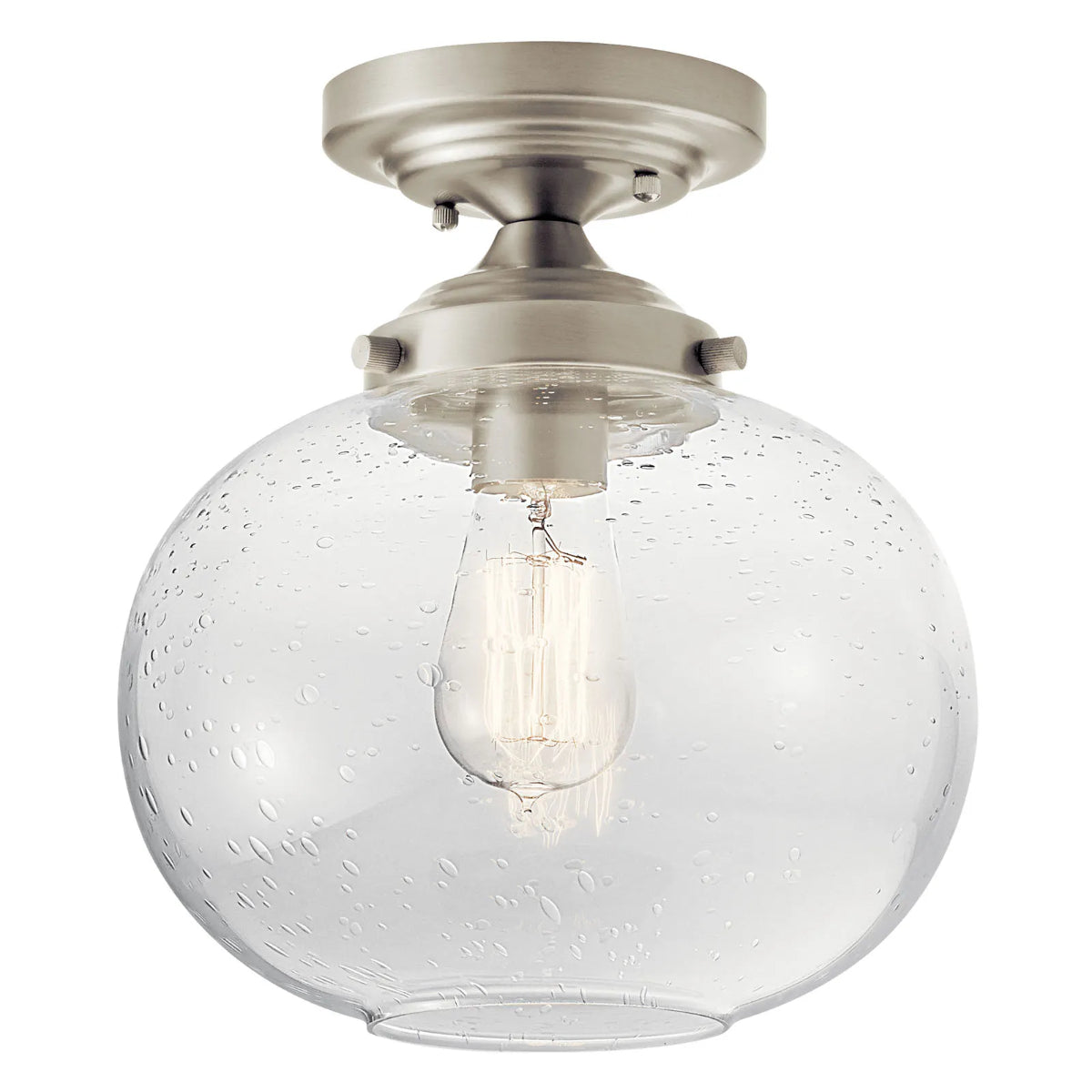 Avery 11" 1-Light Semi-Flush Mount Light with Clear Seeded Glass, Brushed Nickel Finish