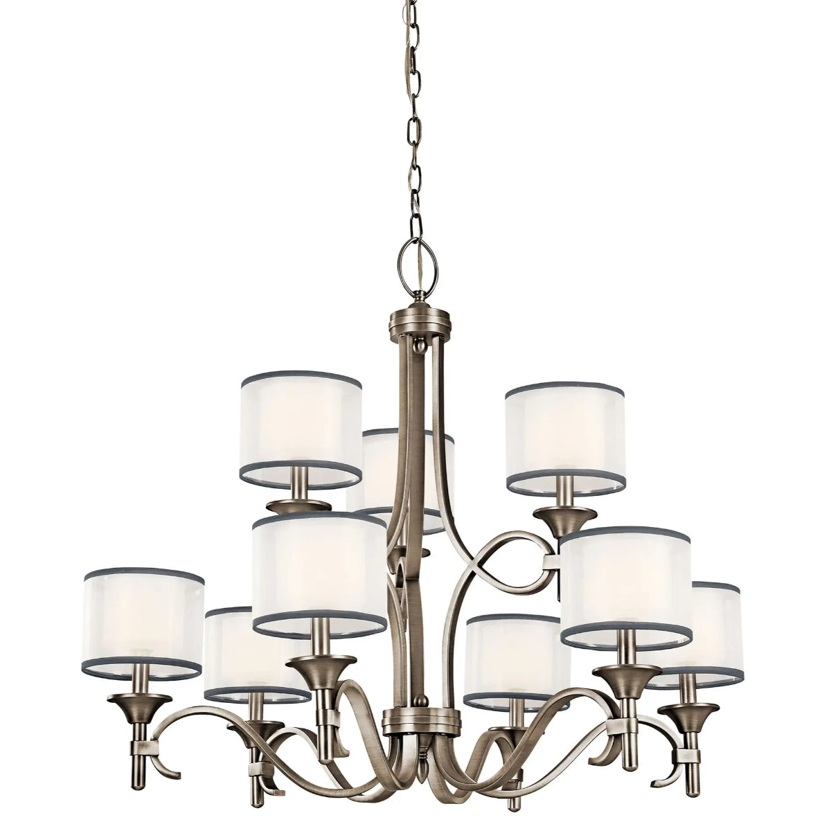 Lacey 34" 9-Light Chandelier Multi-Tier with Clear Satin Etched Glass, Antique Pewter Finish - Bees Lighting