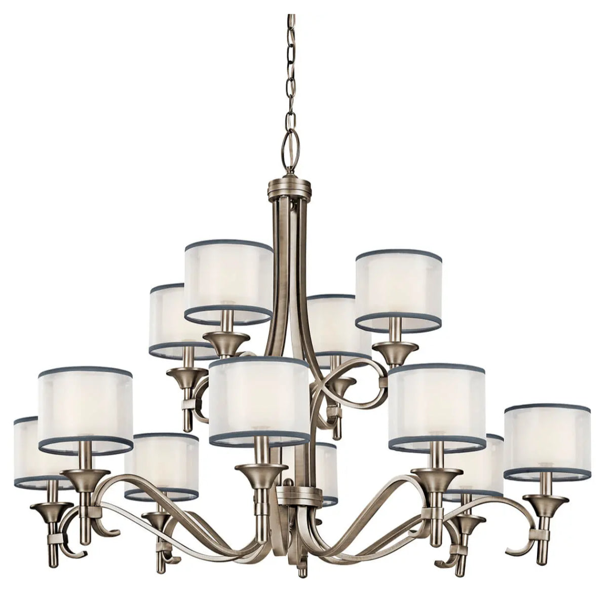 Lacey 42" 12-Light Chandelier Multi-Tier with Clear Satin Etched Glass, Antique Pewter Finish