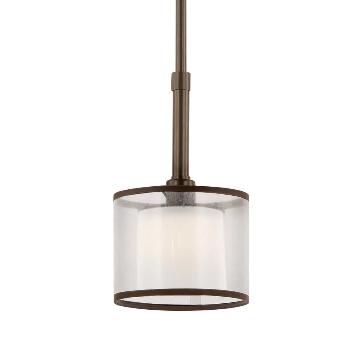 Lacey 10" 1-Light Mini Pendant Light with Clear Satin Etched Glass, Mission Bronze Finish - Bees Lighting